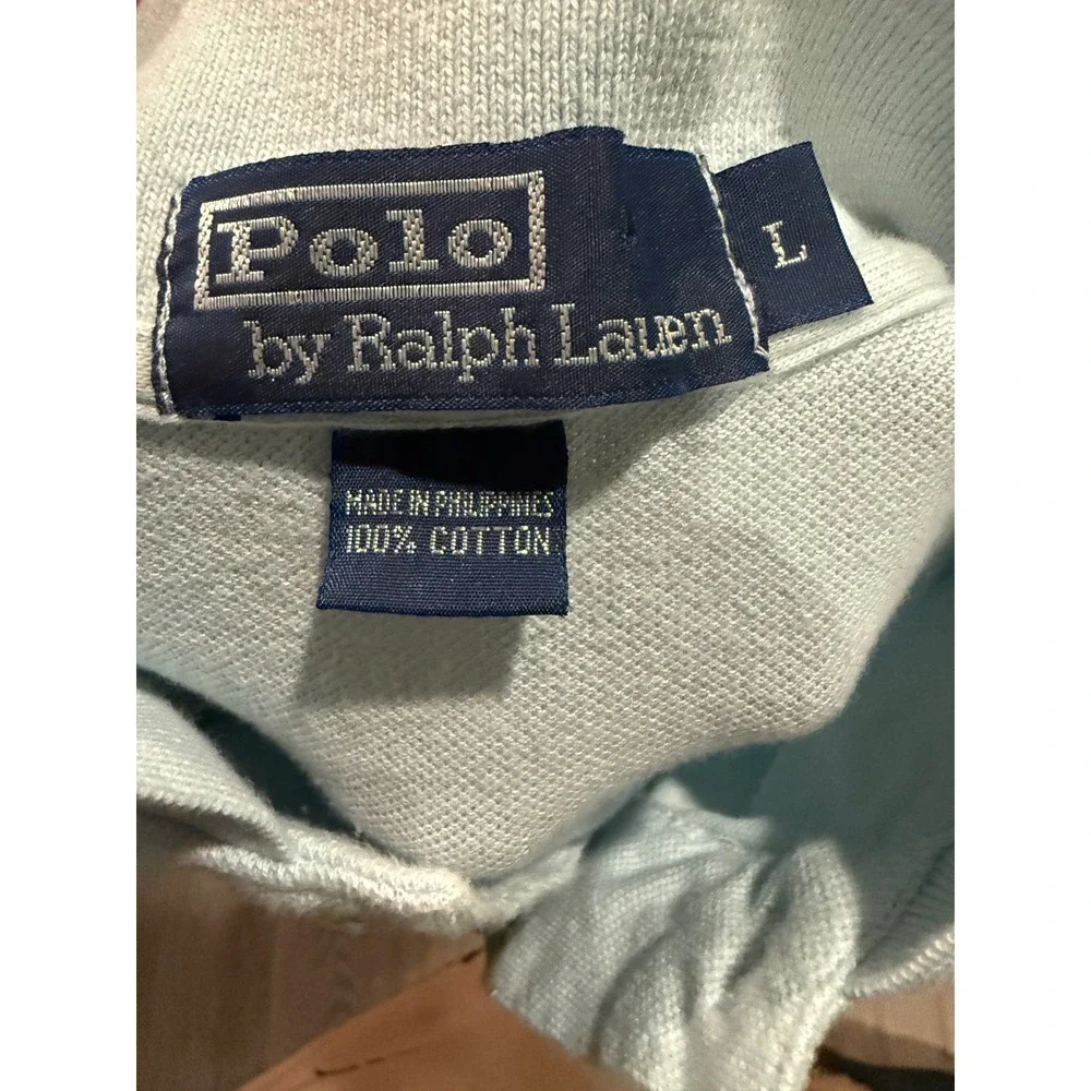 Polo Ralph Lauren Mens Large Light Blue Short Sleeve Pique Polo Shirt Cotton - Picture 5 of 5